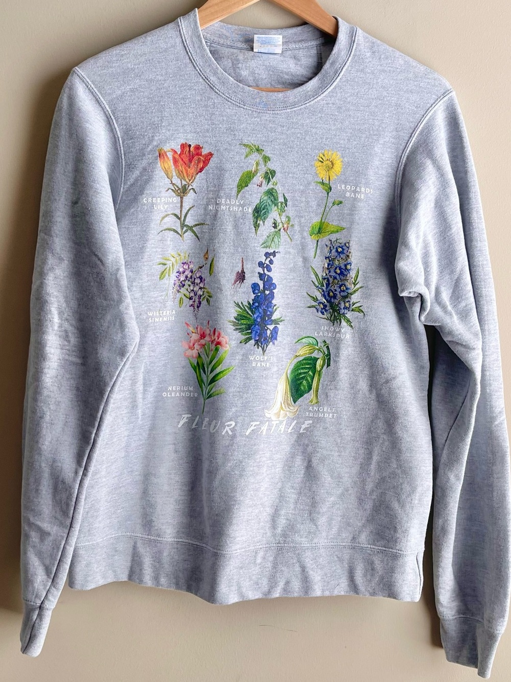 Port and Company Gray Floral Fleur Fatale Graphic Crewneck Sweatshirt